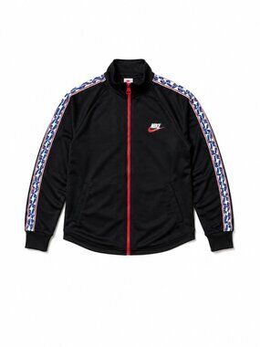 Nike Logo Tape Track Jacket Full Zip Black Red Y2K Streetwear Men's Small